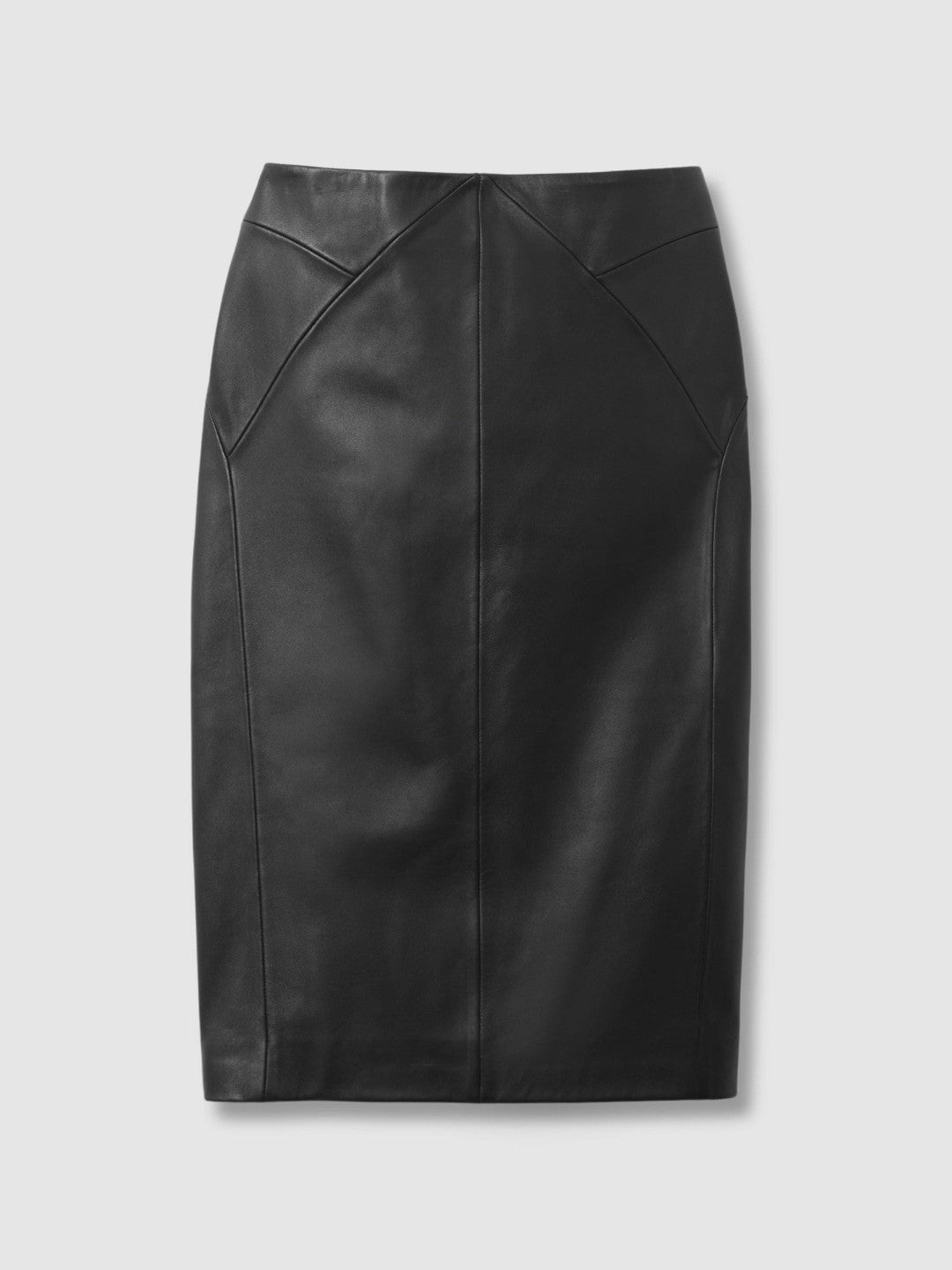 Reiss Deal - Leather High Rise Midi Skirt in Black