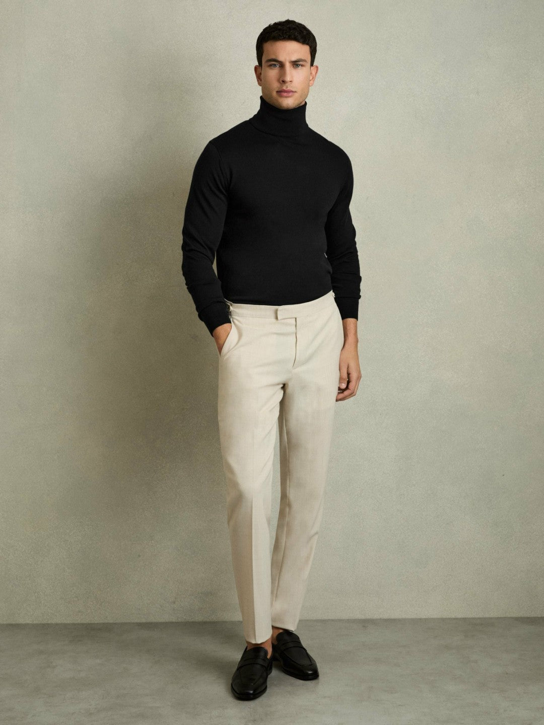 Reiss Offer - Slim Fit Merino Wool Roll Neck Jumper in Black