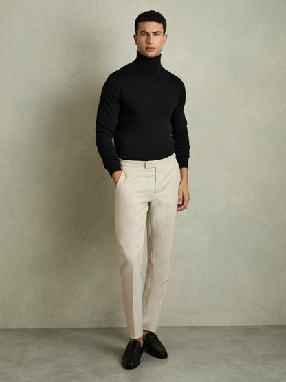 Reiss Offer - Slim Fit Merino Wool Roll Neck Jumper in Black