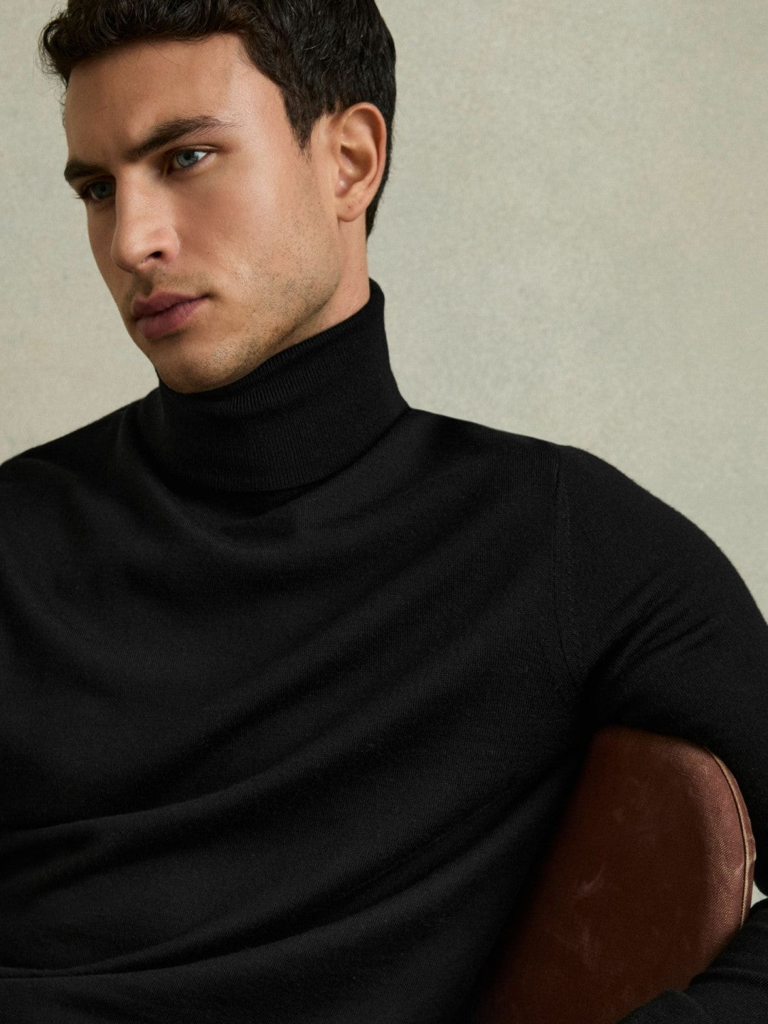 Reiss Offer - Slim Fit Merino Wool Roll Neck Jumper in Black