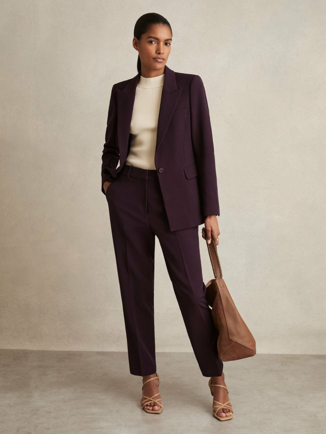 Reiss Tailored Single Breasted Suit Blazer in Berry