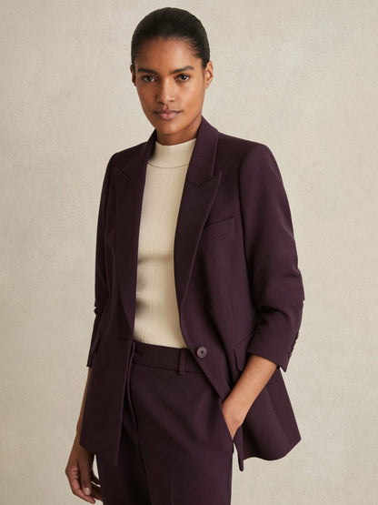Reiss Tailored Single Breasted Suit Blazer in Berry