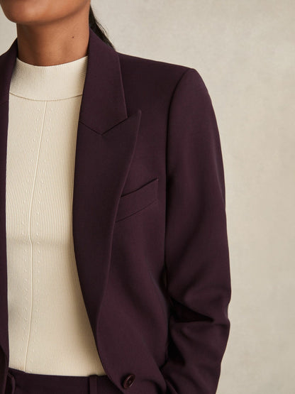 Reiss Tailored Single Breasted Suit Blazer in Berry