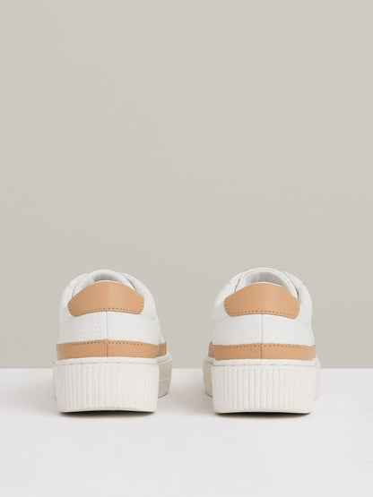 Reiss Featured - Grained Leather Platform Trainers in Camel/White