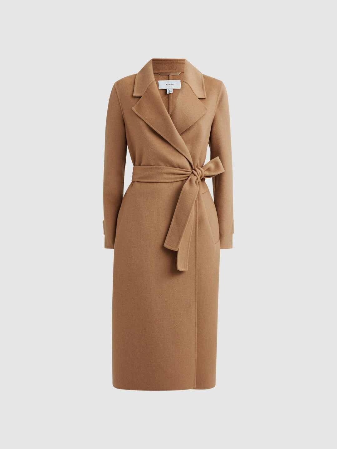 Reiss Deal - Wool Blend Belted Blindseam Coat in Camel