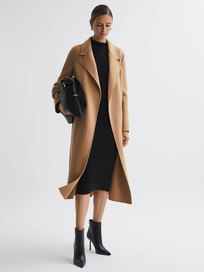 Reiss Deal - Wool Blend Belted Blindseam Coat in Camel