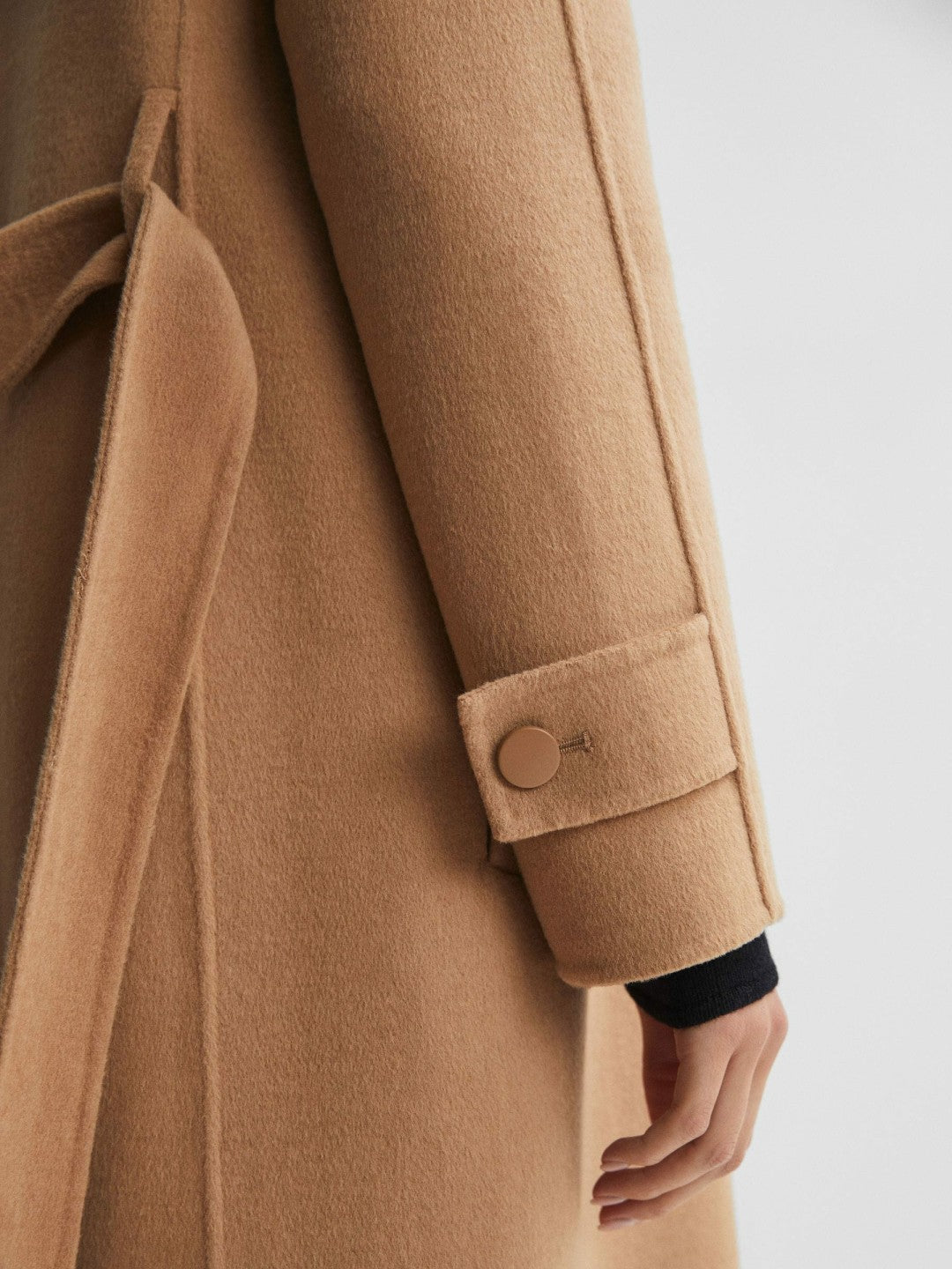 Reiss Deal - Wool Blend Belted Blindseam Coat in Camel