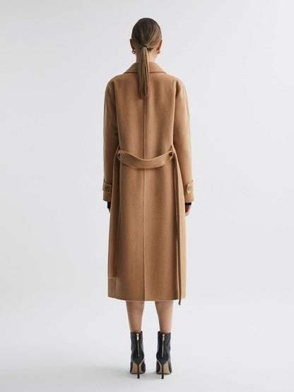 Reiss Deal - Wool Blend Belted Blindseam Coat in Camel