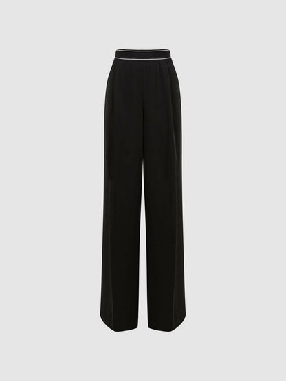 Reiss Wide Leg Elasticated Trousers in Black