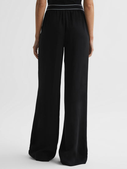 Reiss Wide Leg Elasticated Trousers in Black