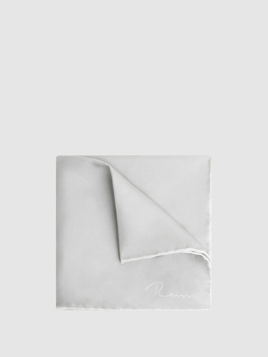 Reiss Offer - Plain Silk Pocket Square in Silver