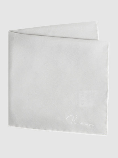 Reiss Offer - Plain Silk Pocket Square in Silver