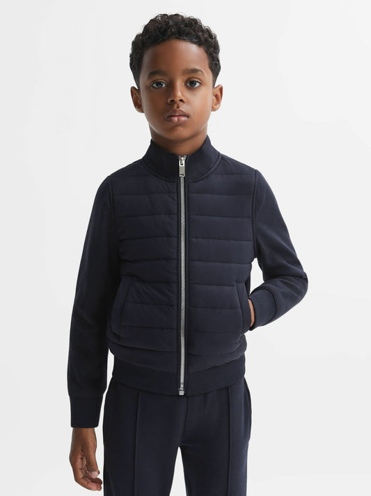 Reiss Affordable - 3-9 yrs Funnel Neck Quilted Hybrid Jacket in Navy