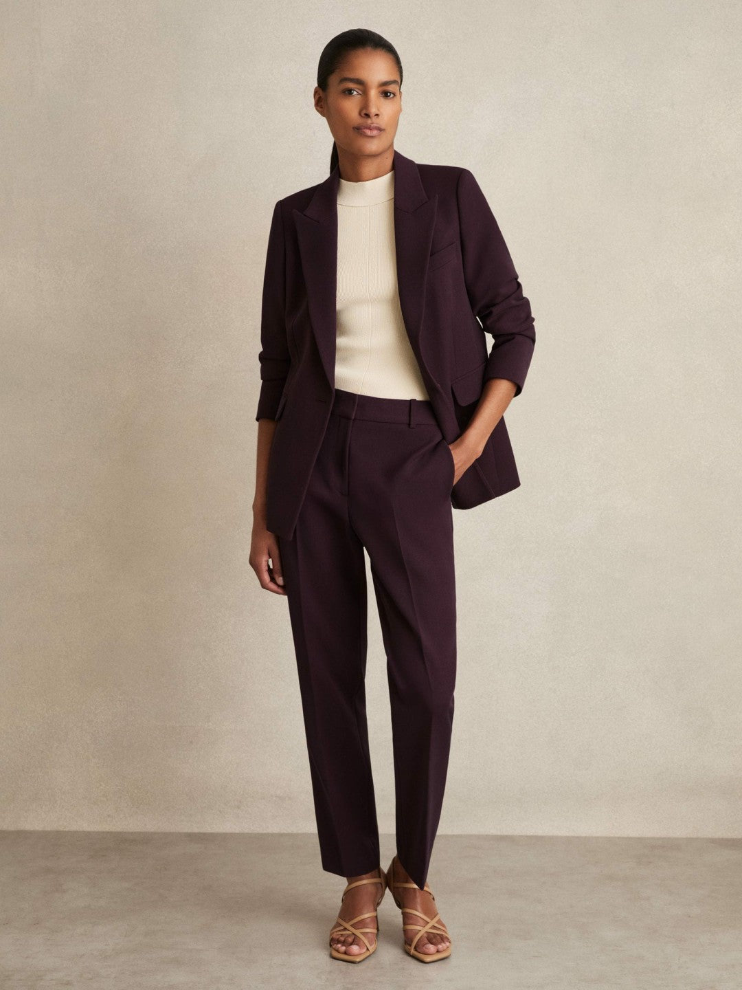 Reiss Slim Fit Suit Trousers in Berry