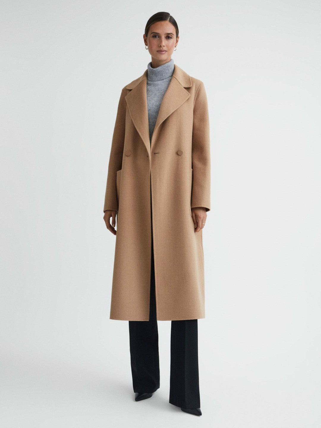 Reiss Value - Long Wool Blend Blindseam Coat in Camel