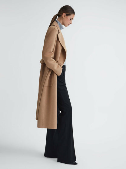 Reiss Value - Long Wool Blend Blindseam Coat in Camel