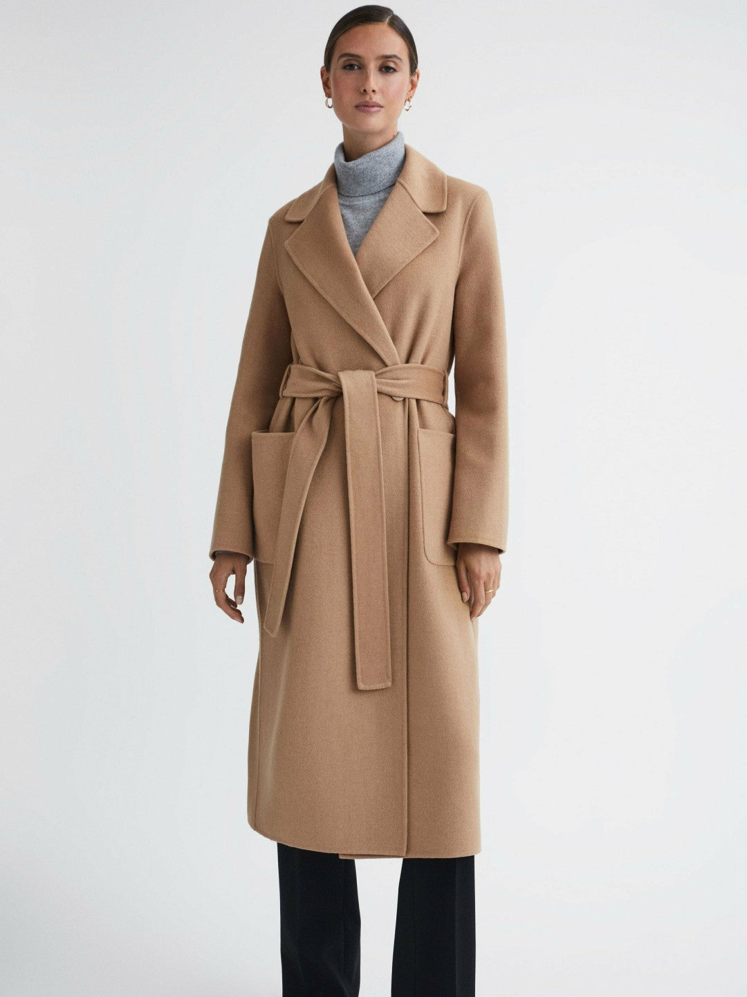 Reiss Value - Long Wool Blend Blindseam Coat in Camel