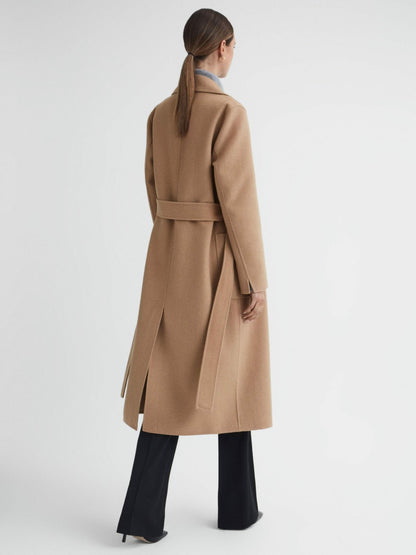 Reiss Value - Long Wool Blend Blindseam Coat in Camel
