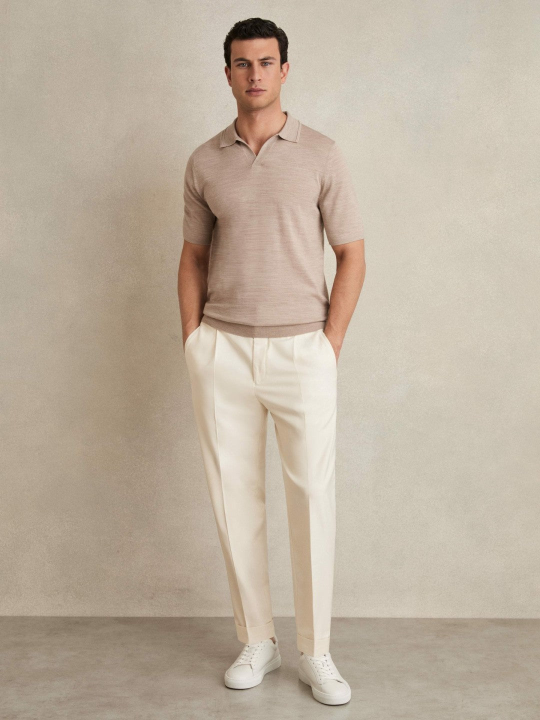 Reiss Relaxed-Fit Pleated Tapered Trousers in Ecru