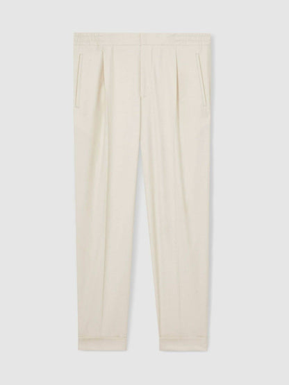Reiss Relaxed-Fit Pleated Tapered Trousers in Ecru