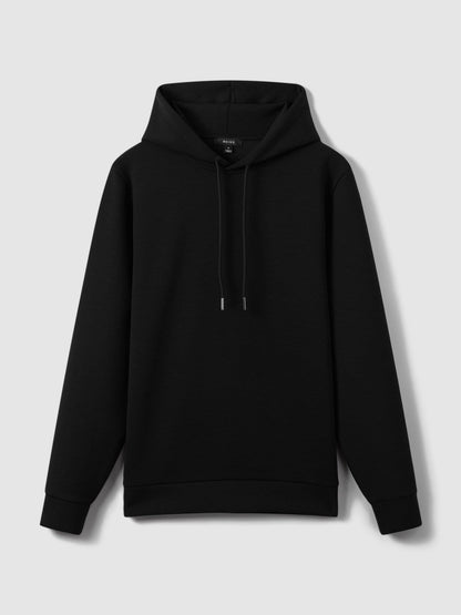 Reiss Value - Interlock Jersey Drawstring Hoodie in Black
