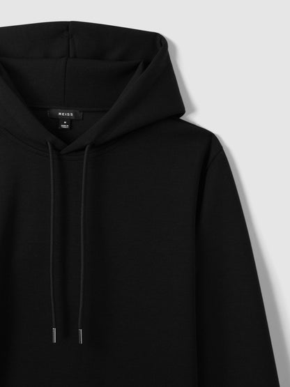 Reiss Value - Interlock Jersey Drawstring Hoodie in Black
