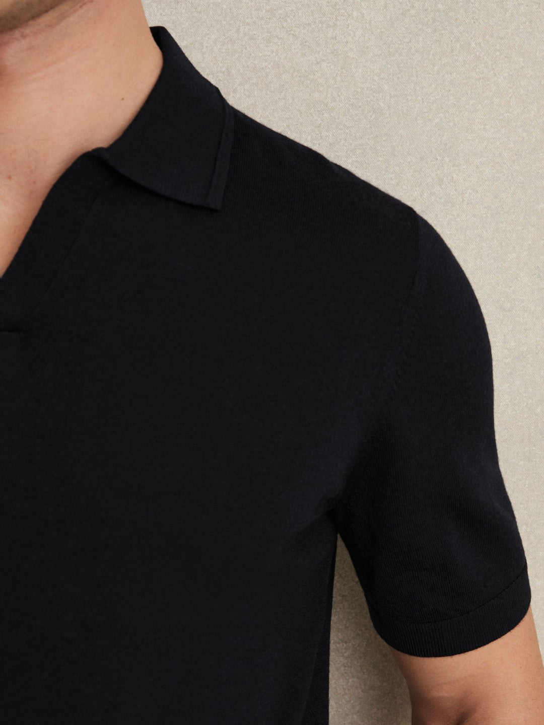 Reiss Affordable - Merino Wool Open Collar Polo Shirt in Navy