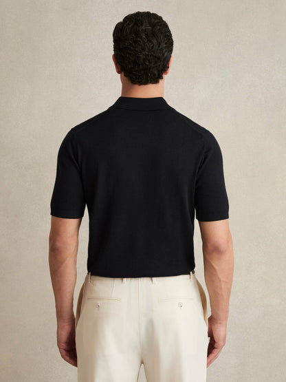 Reiss Affordable - Merino Wool Open Collar Polo Shirt in Navy