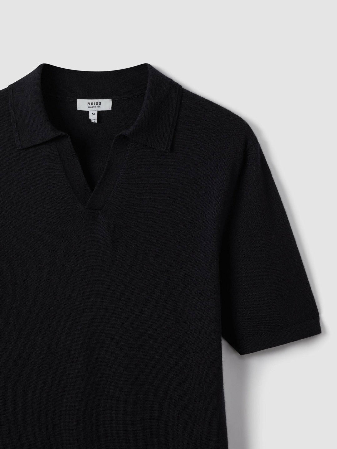 Reiss Affordable - Merino Wool Open Collar Polo Shirt in Navy