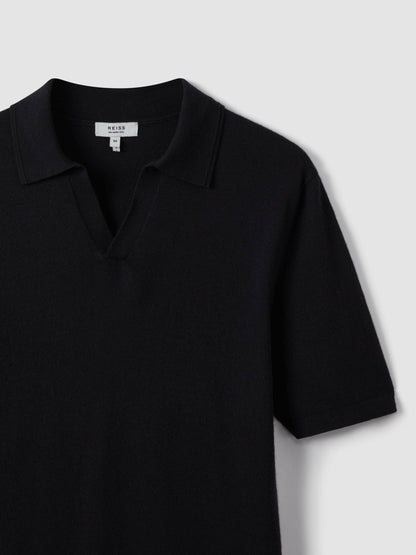 Reiss Affordable - Merino Wool Open Collar Polo Shirt in Navy