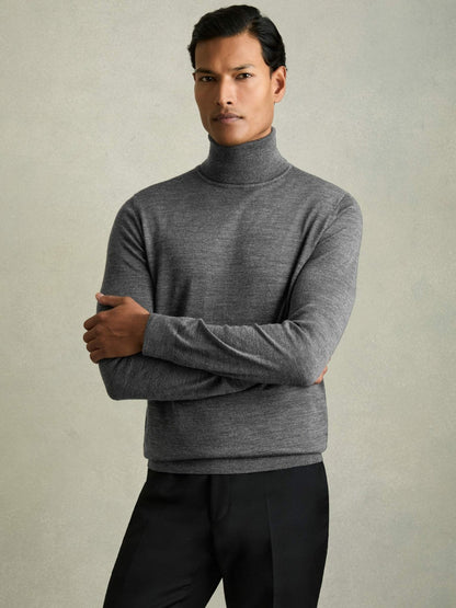 Reiss Featured - Slim Fit Merino Wool Roll Neck Jumper in Derby Grey Marl