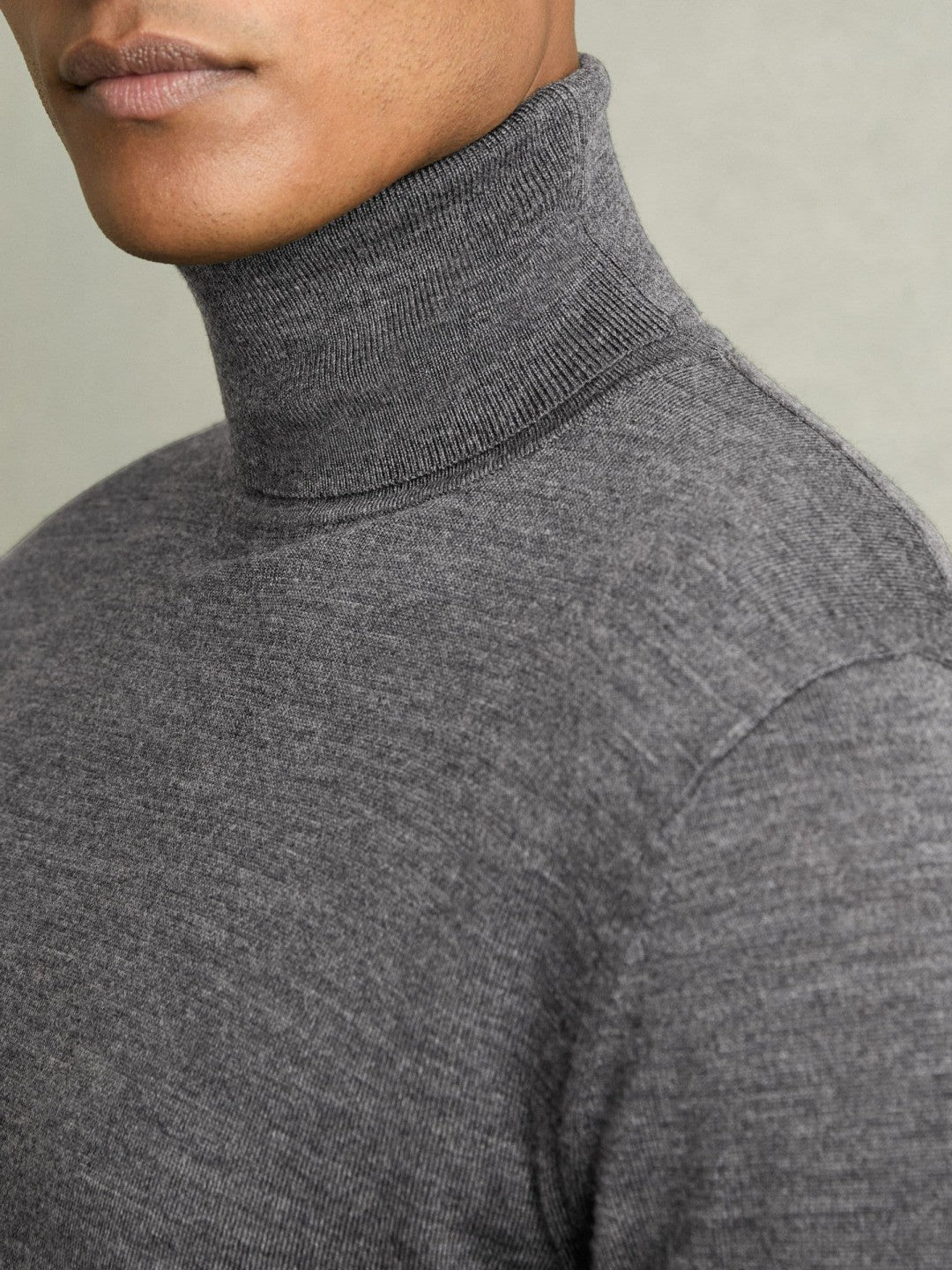 Reiss Featured - Slim Fit Merino Wool Roll Neck Jumper in Derby Grey Marl