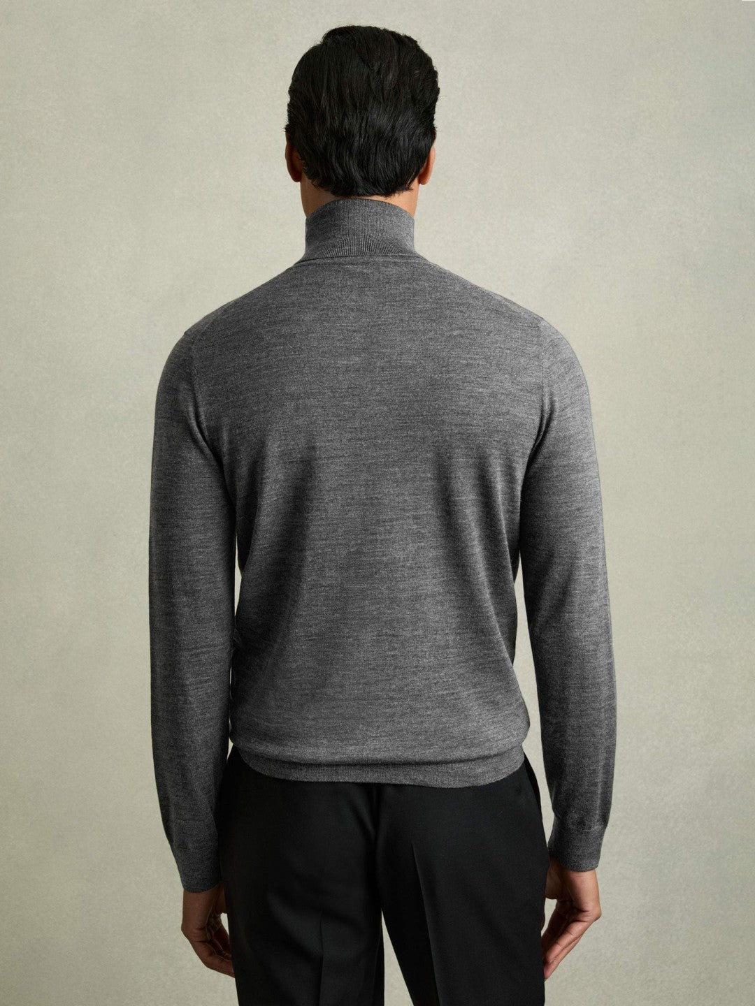Reiss Featured - Slim Fit Merino Wool Roll Neck Jumper in Derby Grey Marl