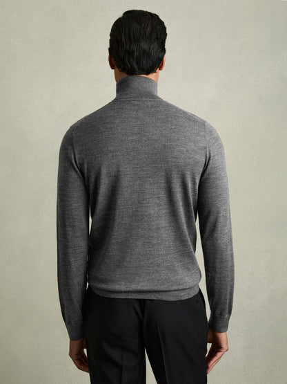 Reiss Featured - Slim Fit Merino Wool Roll Neck Jumper in Derby Grey Marl