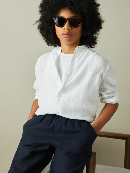 Reiss Popular Choice - 9-13 yrs Striped Linen Cutaway Collar Shirt in White