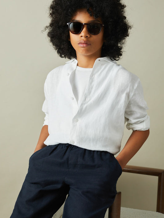 Reiss Popular Choice - 9-13 yrs Striped Linen Cutaway Collar Shirt in White