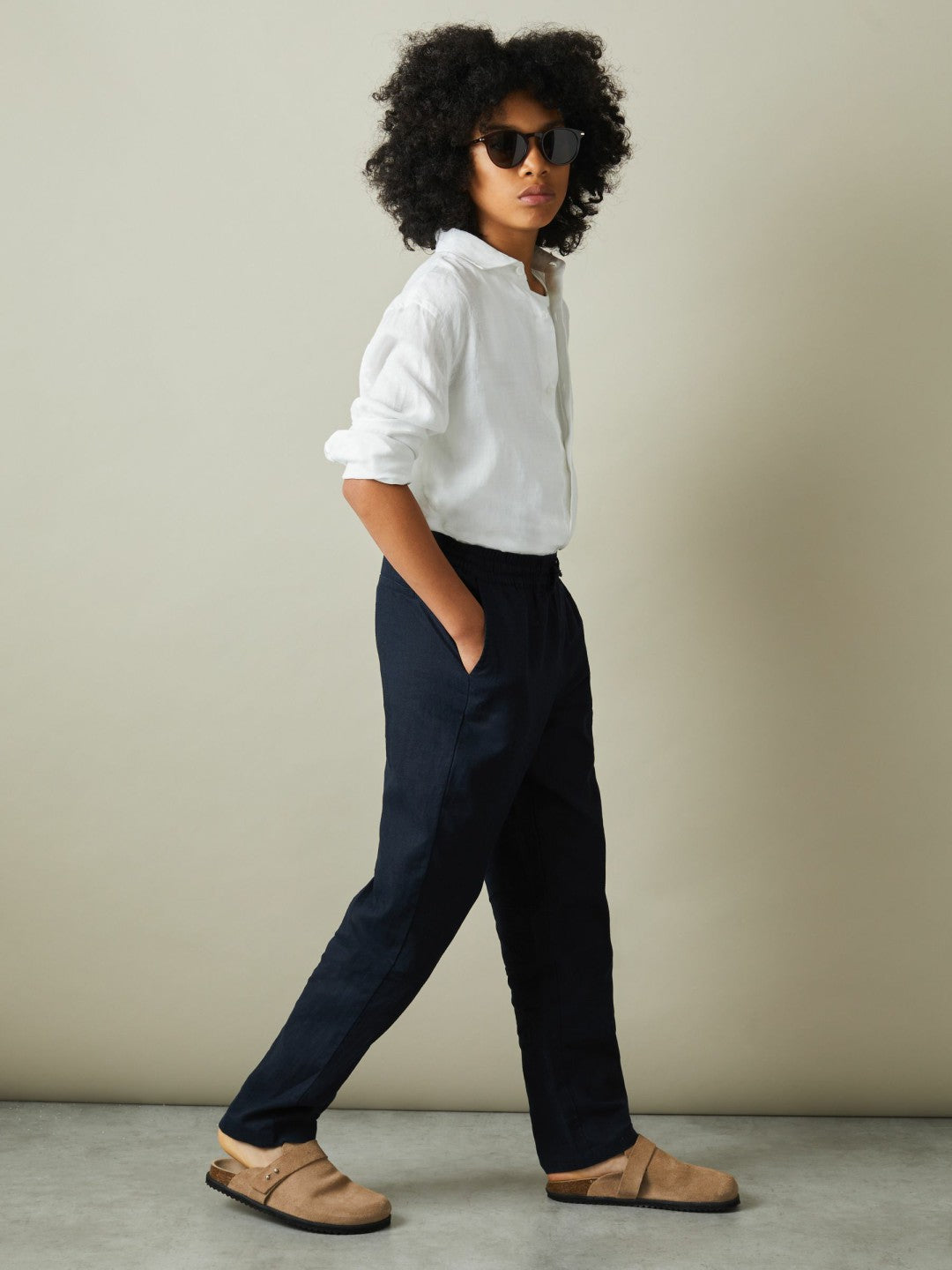 Reiss Popular Choice - 9-13 yrs Striped Linen Cutaway Collar Shirt in White