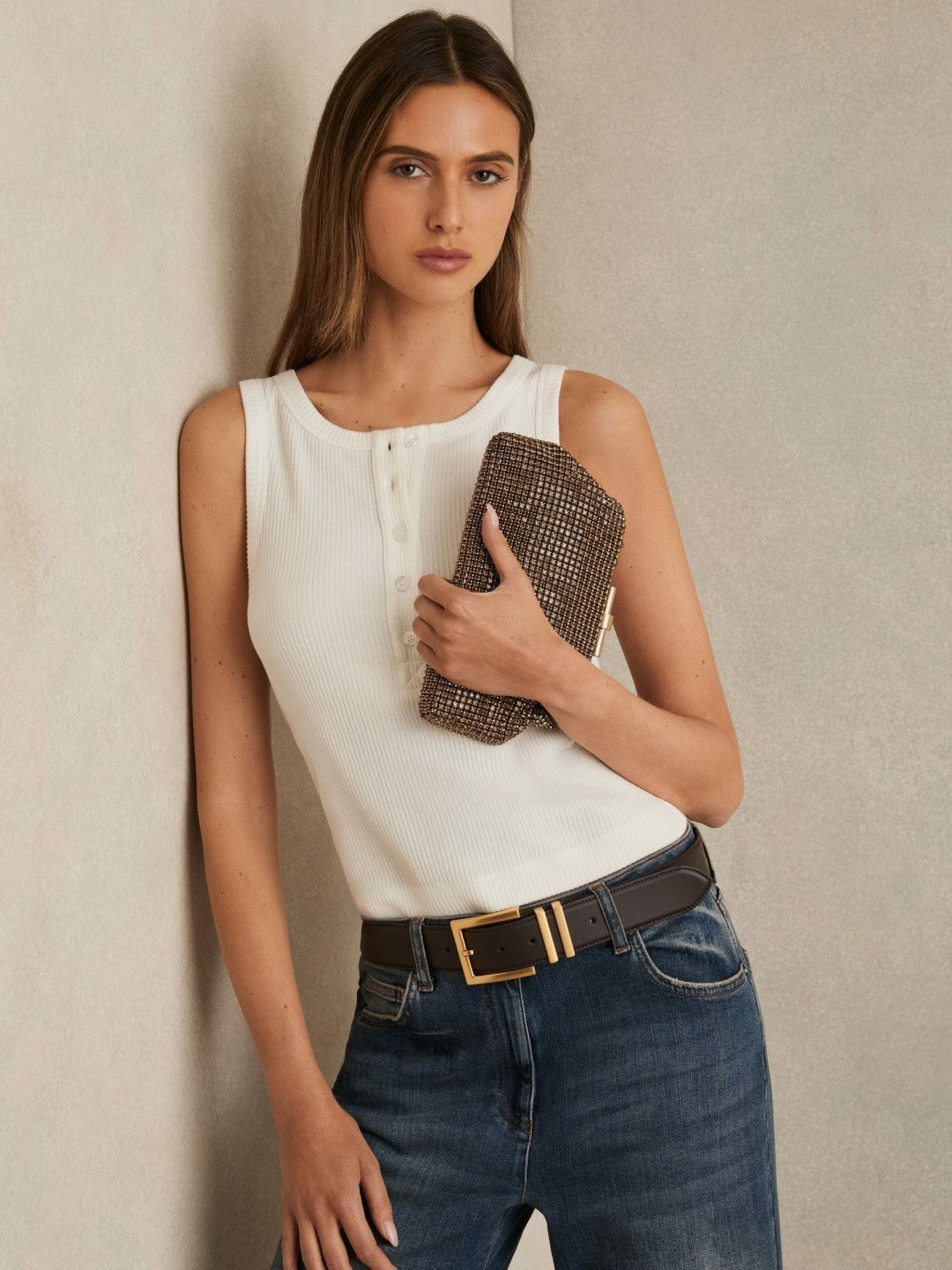 Reiss Affordable - Embellished Clutch Bag in Gold