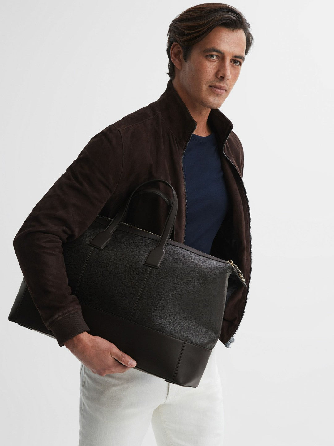 Reiss Value - Leather Holdall in Chocolate