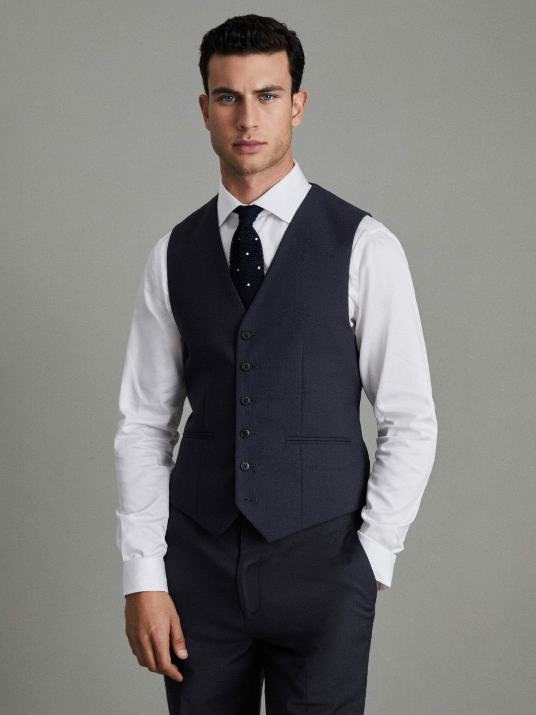 Reiss Savings - Modern Fit Wool Blend Waistcoat in Navy