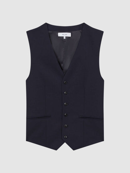 Reiss Savings - Modern Fit Wool Blend Waistcoat in Navy