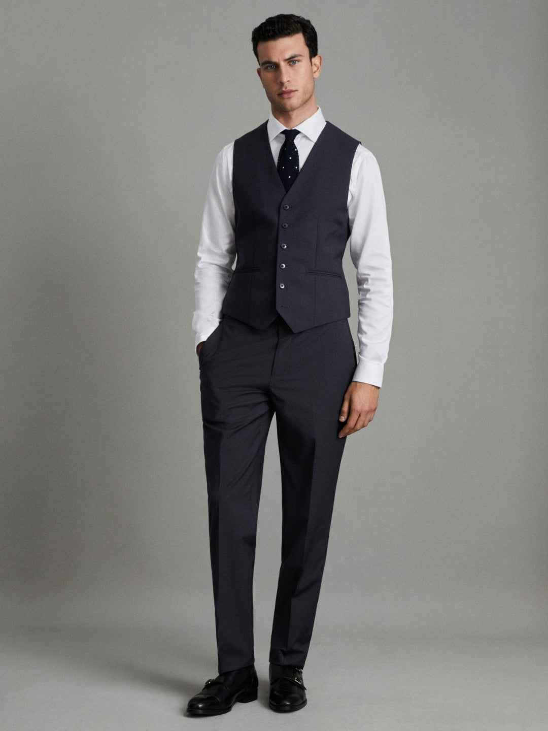 Reiss Savings - Modern Fit Wool Blend Waistcoat in Navy