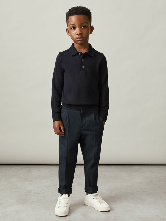 Reiss 3-9 yrs Merino Wool Polo Shirt in Navy