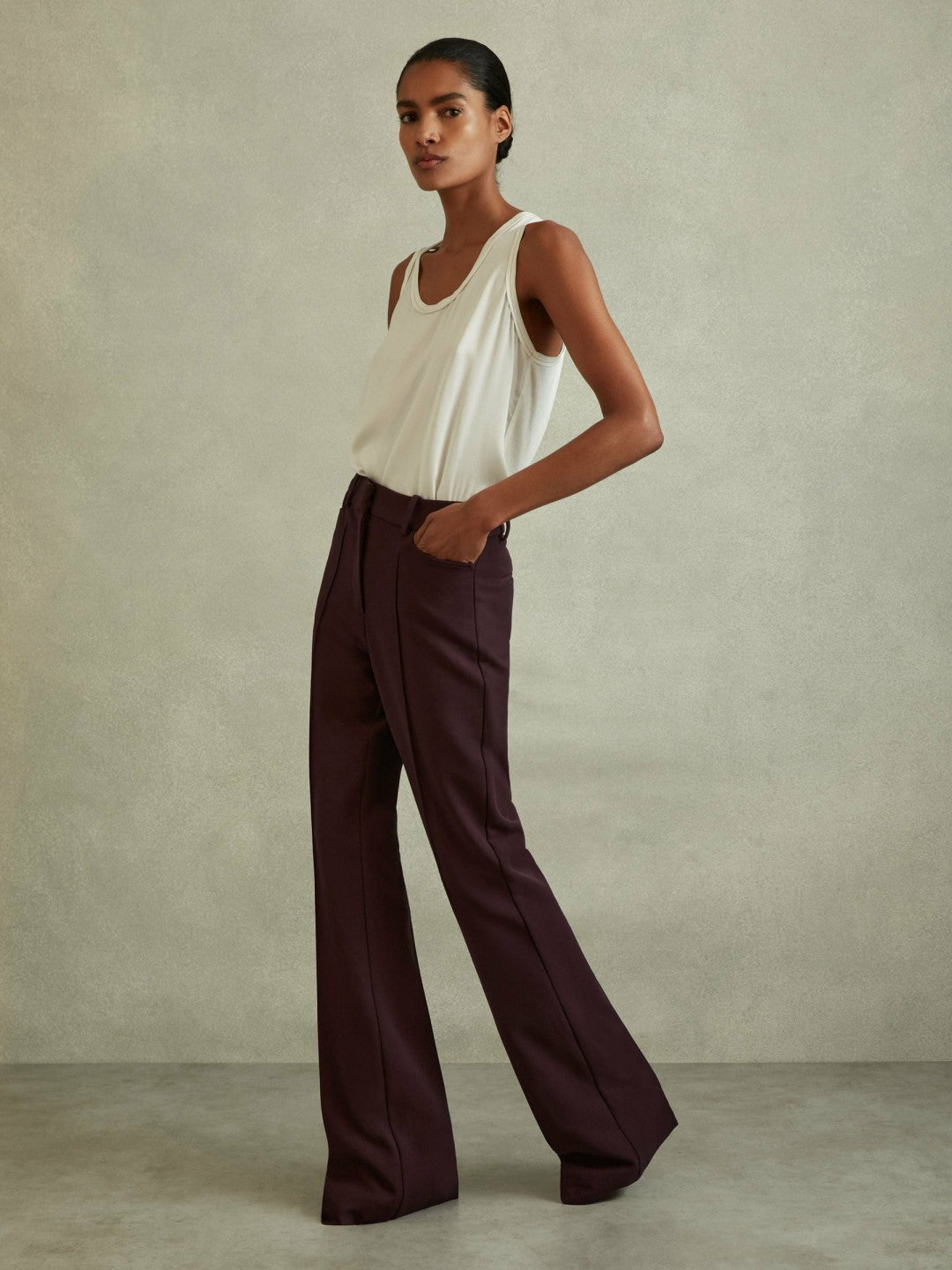 Reiss Flared Suit Trousers in Berry