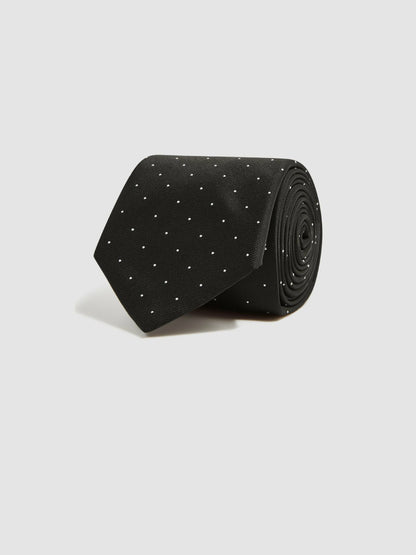 Reiss Offer - Polka Dot Silk Tie in Black