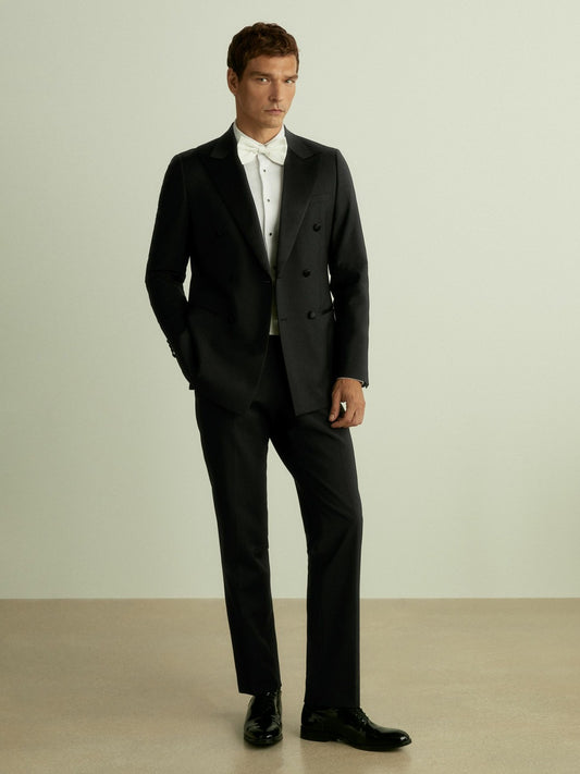 Reiss Savings - Double Breasted Tuxedo Slim Fit Jacket in Black
