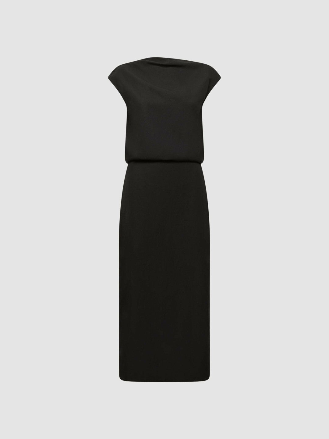 Reiss Featured - Premium Linen Blend Open-Back Midi Dress in Black