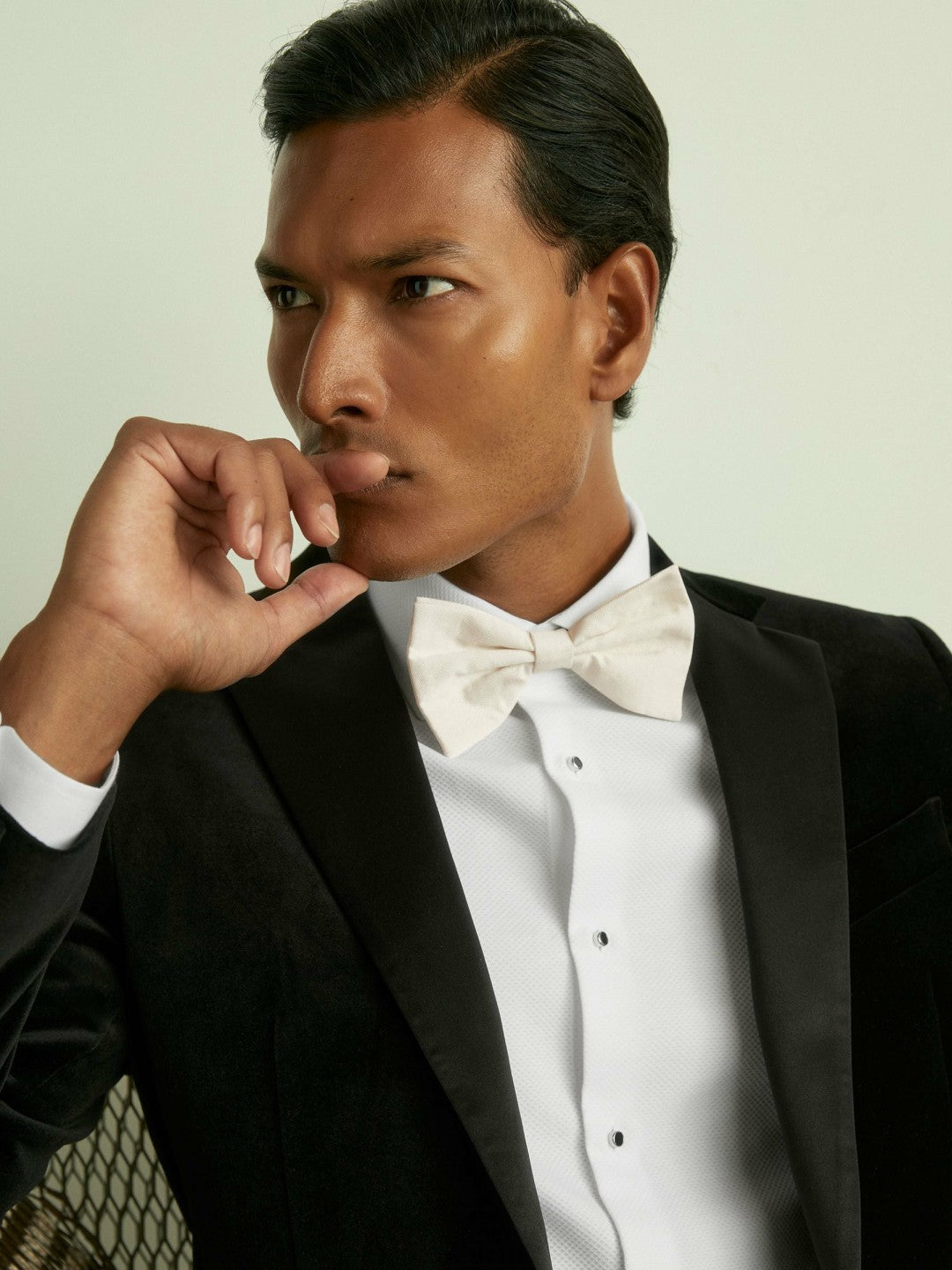 Reiss Featured - Grosgrain Silk Bow Tie in Ivory