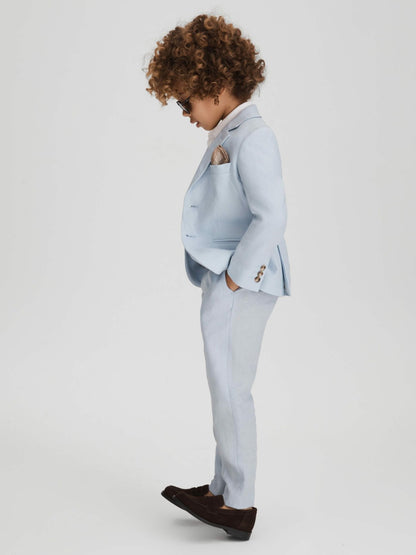 Reiss Best Seller - 9-13 yrs Slim Fit Linen Adjustable Trousers in Soft Blue