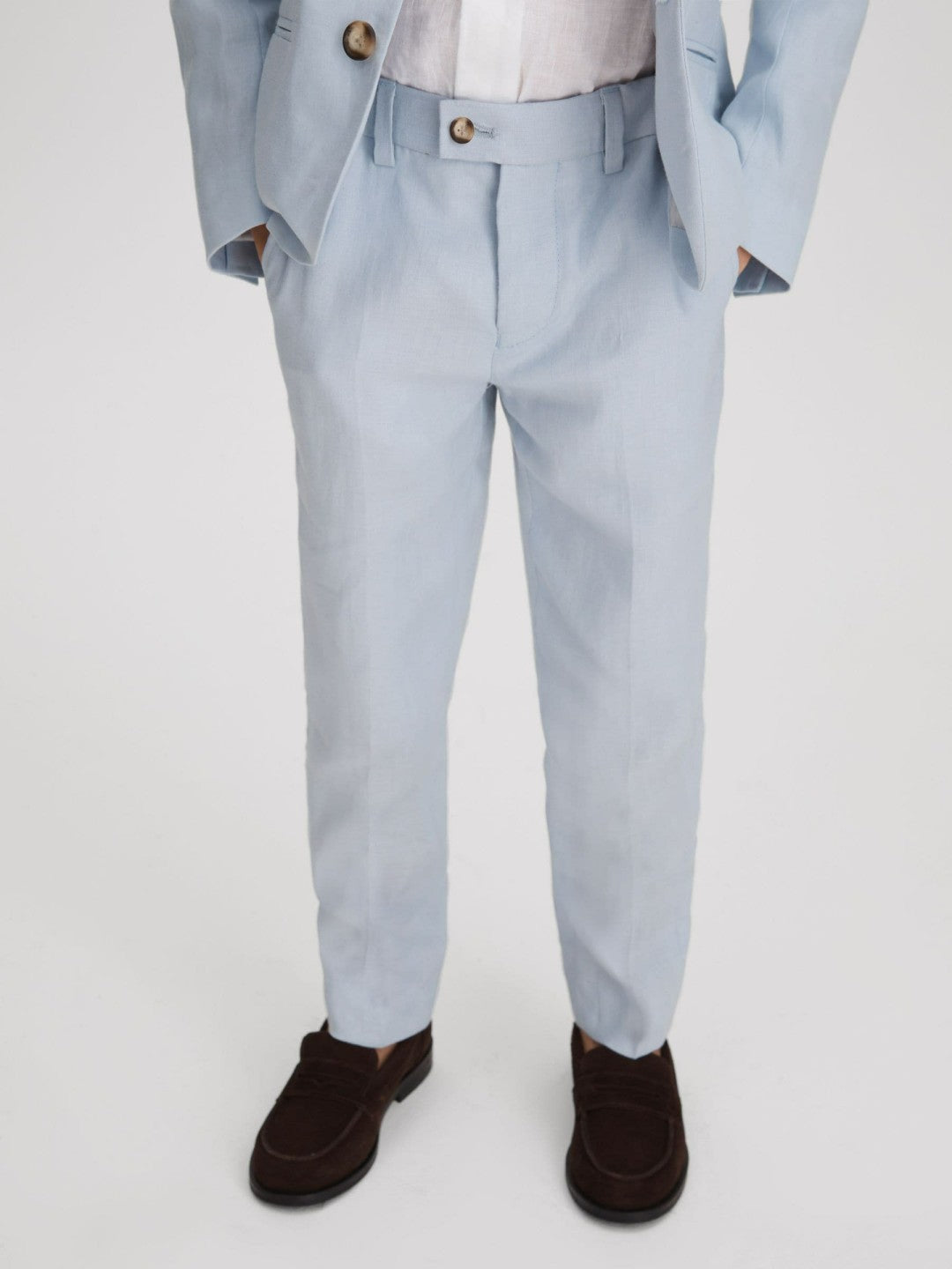 Reiss Best Seller - 9-13 yrs Slim Fit Linen Adjustable Trousers in Soft Blue